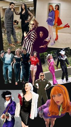 the collage shows many different people dressed in costumes