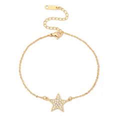 PRICES MAY VARY. Star Bracelet with Cubic Zirconia：The star link bracelet is made of stainless steel with 14k gold plating, lead and nickel free and will not damage your skin. Star Design：The dainty gold bracelet features a diamond encrusted gold star.This everyday bracelet for women can be worn for any occasion or layered with other bracelets. Adjustable Bracelet Size: Chain length 7.6in+2.3in extension chain(19.5cm+6cm).This star bracelet is pull-out adjustable and fits most women's wrists. Id Amazon Bracelets, Bracelets Adjustable, Dainty Gold Bracelet, Bracelet Tennis, Everyday Bracelet, Cz Bracelet, Women Chain, Xmas List, Gold Charm Bracelet