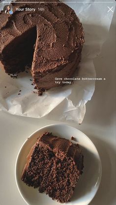 a piece of chocolate cake sitting on top of a white plate