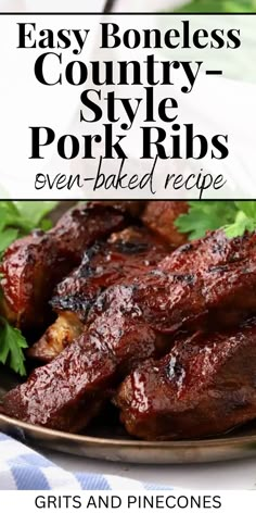 the cover of easy boneless country style pork ribs