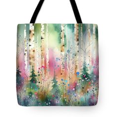 Whimsical forest scene. Nature abstract art Tote Bag by Michalakis Ppalis.  The tote bag is machine washable, available in three different sizes, and includes a black strap for easy carrying on your shoulder.  All totes are available for worldwide shipping and include a money-back guarantee. Nature Abstract Art, Nature Abstract, Art Tote Bag, Whimsical Forest