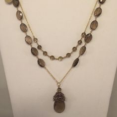 Stone: 6 M. M., And 1/2" X 1/4" Smokey Quartz Chain, And Clasp: Gold Filled Measurement: 17", 18" Drop: 1 1/2" X 1/2" Smokey Quartz With Embroidery On Top # 929 Embroidery On Top, Smoky Quartz Jewelry, Quartz Jewelry, Smokey Quartz, Quartz Necklace, Smoky Quartz, Womens Jewelry Necklace, Gold Filled, Jewelry Necklaces