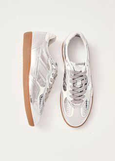 Tb.490 - Silver Sneakers | ALOHAS Naha, 50th Clothing, Silver Sneakers, Vegan Boots, Sustainable Leather, Logo Stamp, Leather Sneakers, Cow Leather, Ballet Flats