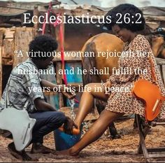 two people sitting on chairs with the words ecclesiasticus 26 2