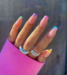 Multicolored Nails, Unghie Sfumate, French Tip Nail Designs, Smink Inspiration, French Tip Acrylic Nails, Easter Nails, Rainbow Nails, Coffin Nails Designs