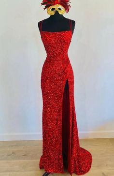 Custom Prom Dress, Sequin Evening Dresses, Red Prom, Red Sequin, Cheap Prom Dresses, Red Prom Dress, Satin Material, Halter Style, Wedding Dress Long Sleeve