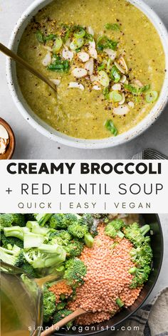 creamy broccoli and red lentil soup in a bowl