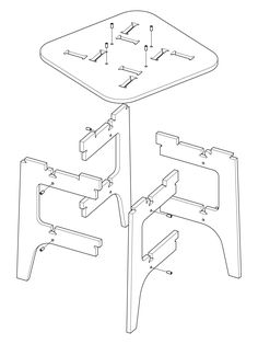 an outline drawing of a table with two legs and one leg missing the top part