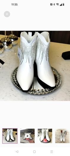 Super Glam custom-made white rhinestone fringe cowboy boots size 9 , Super Glam rhinestone fringe sways when you walk. Sparkly and fun Rhinestone Cowgirl Boots, Rhinestone Cowboy Boots, Country Night, Bling Boots, Fringe Cowboy Boots, Boots Diy, Rhinestone Cowgirl, White Cowboy Boots