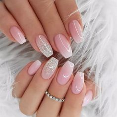 24pcs Pink Ombre Sparkle False Nail Coffin Press on Nails for Nail Art | eBay Baby Girl Shower Nails, Maternity Shoot Nail Ideas, Nails For Baby Shower Girl, Girl Baby Shower Nails, Baby Pink Nails With Design, Baby Pink Nail Designs, Baby Shower Nails Girl, Birth Nails, Shower Nails