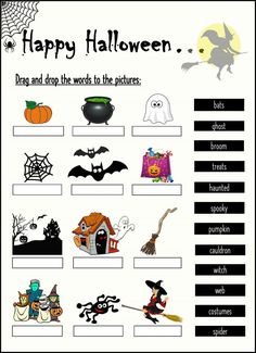 halloween worksheet with pictures and words to help kids learn how to spell the word