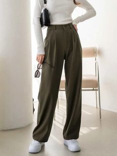 DAZY Zipper Fly Solid Tailored Pants | SHEIN USA