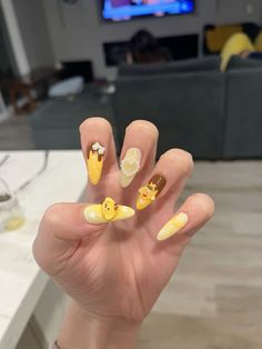 Pompompurin Nails, Do My Nails With Me, Acrylic Nails Yellow, Nail Video, Themed Nails, Church Camp, Duck Nails, Simple Gel Nails, Summery Nails