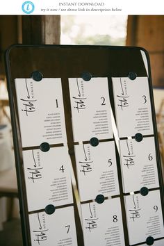 the seating plan is displayed on a table