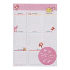 a pink planner with hello kitty stickers on it