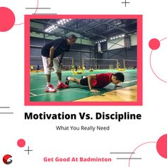 an image of two people doing push ups on a gym floor with the words motivation vs discipline