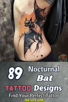 a woman with a bat tattoo on her stomach