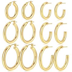 PRICES MAY VARY. Size: 4mm thick, 25/30/35mm diameter gold hoop earrings Lightweight Earrings: Under 0.12 oz, little heavier than one cent, comfortable for everyday wear, you don’t even feel them Hypoallergenic Hoops: Handcrafted high polished finish 14K gold hoop earrings, nickel-free, lead-free, rust-proof, non-fading, no worry about the irritation and rashes Simple Gold Earrings: Classic style, never go out of fashion. One set will suit you for all occasions and outfits This product is design Hoop Jewelry, Simple Gold Earrings, 14k Gold Hoop Earrings, Earrings Classic, Hoops Earrings, Hoop Earring Sets, Lightweight Earrings, Large Earrings, Light Weight Earrings