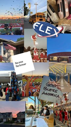 a collage of photos with people and an ell sign in the middle one has been changed to red, white, and blue