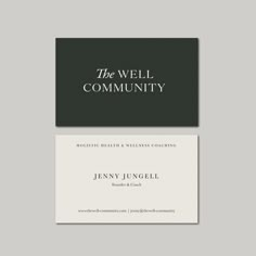 two business cards with the words, the well community and jenny juggell on them