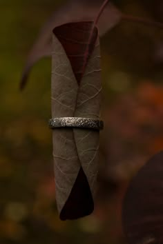 I love the design of this ring, I call it my feathery fern ring because that's what it looks like to me. The textured wraps around the entire band, and the inside of the band is rounded making it incredibly comfortable to wear. See last picture. This is a good size handcrafted sterling silver band (3.5 mm wide) with a nice weight to it. It looks great alone, or paired with other stacking rings. I've been wearing mine stacked with my triple moon ring nonstop for the last few months and it's the m Bohemian Engraved Promise Ring, Fern Ring, Pretty Wedding Rings, Mens Sterling Silver Jewelry, Feather Ring Silver, Botanical Ring, Pirate Jewelry, Feather Ring, Witch Jewelry