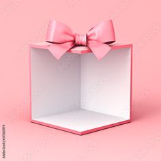 an open pink gift box with a bow on the top and bottom, against a pink background