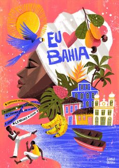 an illustration of a woman's head with the words eu bahia on it