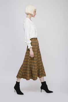 Two Dots Checked Midi Skirt Fall Skirt With Ruffle Hem, Chic Plaid Relaxed Skirt, Fall Ruffle Hem Skirt, Chic Relaxed Plaid Skirt, Chic Plaid Lined Skirt, Fall Midi Skirt With Ruffles, Chic Fall Skirt With Ruffle Hem, Fall Ruffled Midi Skirt, Chic Plaid Skirt For Workwear