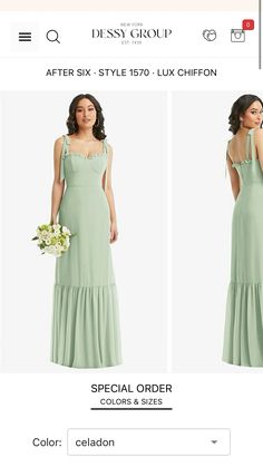 the dress is green and has ruffles on it, as well as an open back