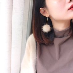 fluffy earrings length: 6 cm   fur pompoms pom pom ball size : 2.5-3 cm ( handcraft puffs ball )  handmade * customize ------------------------- Fluffy Earrings, Pom Pom Earrings, Snowflake Earrings, Ball Earrings, Christmas Accessories, Earrings Metal, Earring Tree, Holiday Jewelry