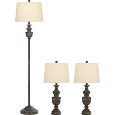 two lamps are sitting next to each other on a white background and one lamp is turned off