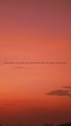 an airplane flying in the sky at sunset with a quote above it that reads sometimes we create our own barbars through expectations