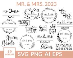 wedding svg files for the bride and grooms to use on their own designs