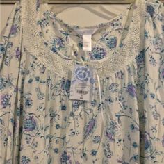 New Short Sleeve Night Gown. Plus Sized 3xl. Brand Is Adonna. Never Worn, Very Soft And Comfortable Material White Nightgown With Lace Trim For Overnight, White Lace Trim Nightgown For Overnight, Blue Spring Nightgown For Overnight, White Nightgown With Lace Trim, Blue Nightgown For Spring, Blue Night Gown, Flowers Color, Blue Night, Plus Sized