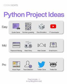 an info sheet with the words python project ideas and other things to do on it