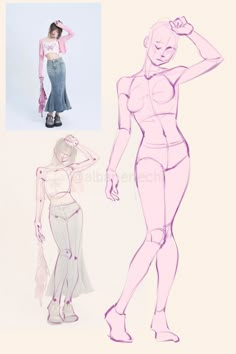 three different images of women in various poses