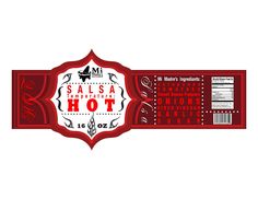 the label for salsa hot is shown in red and white