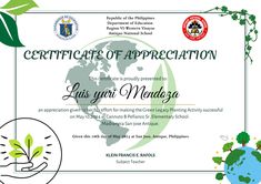 the certificate is being displayed for students to use in their school's environmental projects