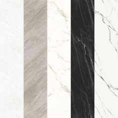 four different colors of marble with black, white and grey stripes in the middle one