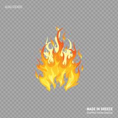 a fire flame on a transparent background with the words made in greece written below it