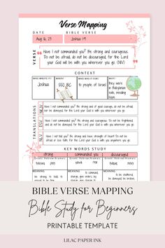 the bible verse map for beginners is shown in pink and white, with an image of