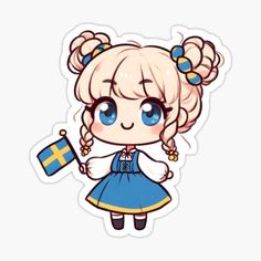 A cute Swedish girl waving the Swedish flag. Swedish Girl, Swedish Flag, Swedish Girls, Cute Kawaii, Cute Stickers, Sweden, Flag, For Sale