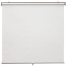 a white roller up blind with metal bars on the top and bottom, in front of a white background