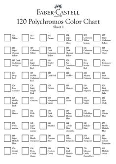 the color chart for paper castle's polychromos color chart is shown in black and white