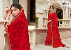 #antra #presents #red #queen #georgette #diamond #lace #print #saree | saree with blouse | half sleeve blouse | colourful red saree | fabrics georgette saree | party wear saree | festival wear saree | printed saree | formal occasion wear saree | antra presents georgette saree collection .