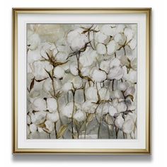 a painting with white flowers in a gold frame