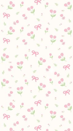 a pink and green flower pattern on a white wallpaper with small pink flowers in the background