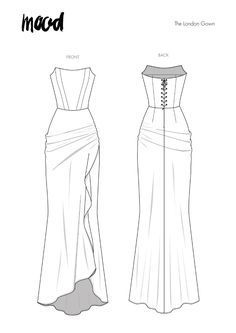 the front and back view of an evening gown