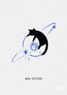 a black cat sitting on top of a blue star in the middle of a circle