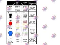 the shirt size chart for children's clothing, including t - shirts and other items